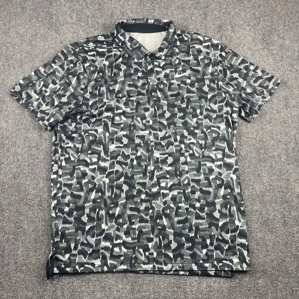 Nike Dri-FIT Mens Large Grey Black Abstract Camo Golf Polo Shirt Short Sleeve - Picture 1 of 7